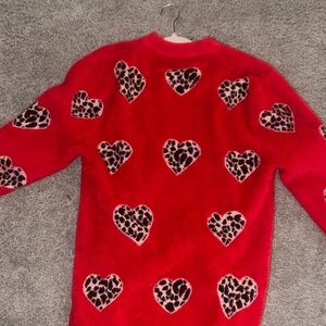Red cheetah heart sweater